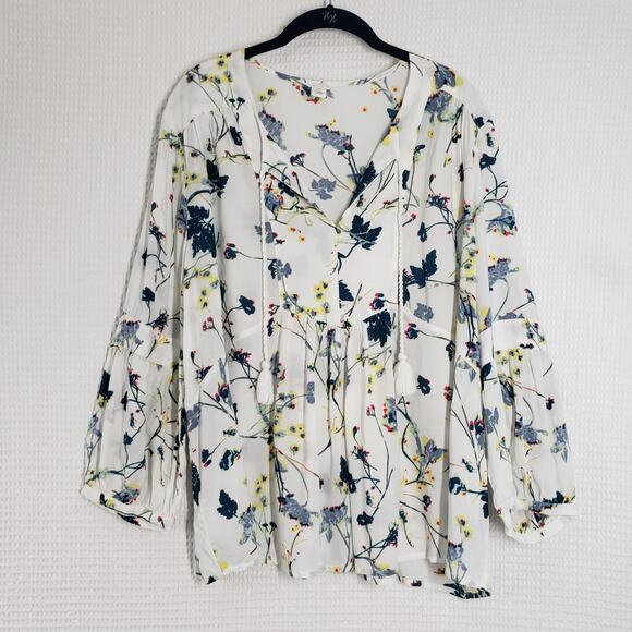Caslon Blouse Womens XXL White Floral Peasant Bohemian 3/4 Sleeve Cottagecore - Picture 1 of 16